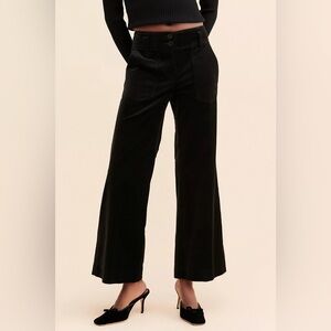 Maeve Anthropologie Naomi Velvet Velour Wide Leg Flare Pants 10T Tall Black #